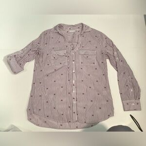 New York & Company Burgundy Striped Blouse